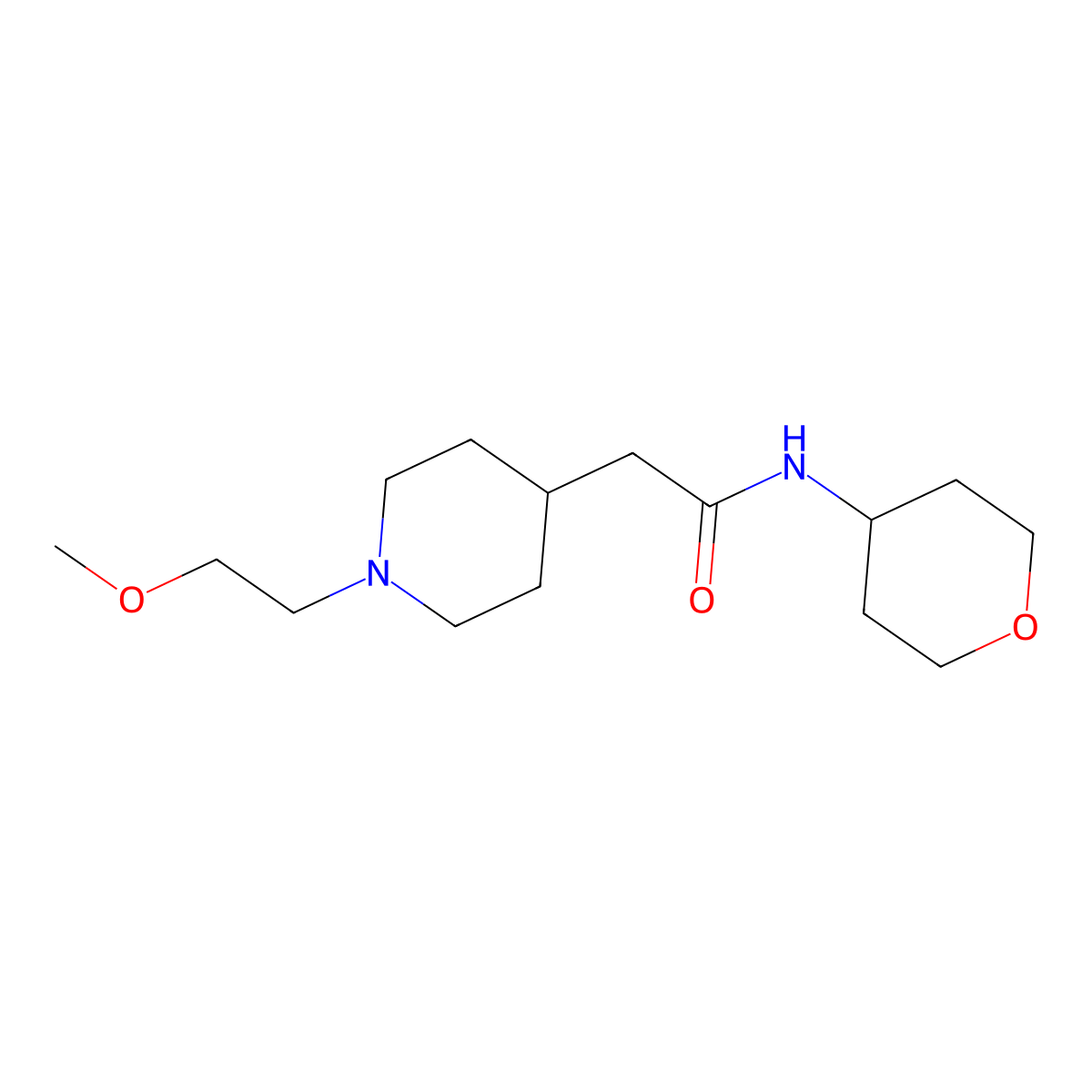 2-[1-(2-methoxyethyl)piperidin-4-yl]-N-(oxan-4-yl)acetamide molecular structure, CAS 2877649-92-6