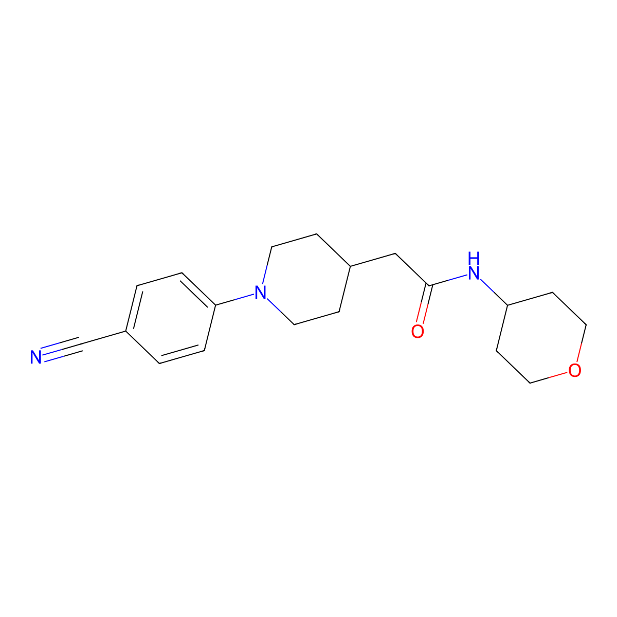 2-[1-(4-cyanophenyl)piperidin-4-yl]-N-(oxan-4-yl)acetamide molecular structure, CAS 2877649-95-9