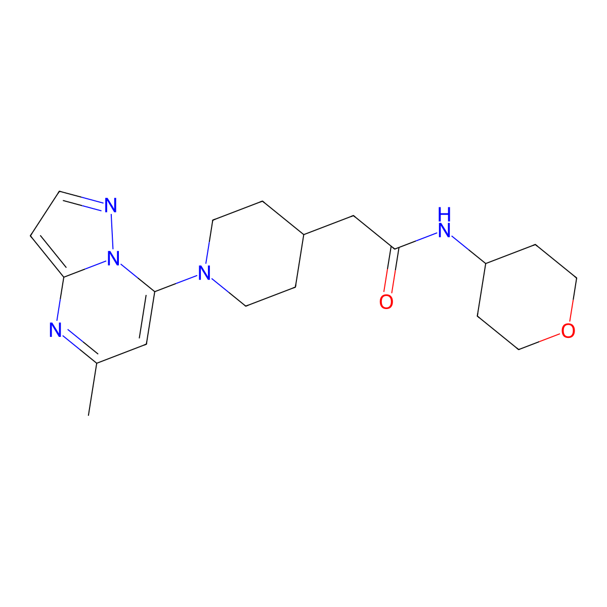 2-(1-{5-methylpyrazolo[1,5-a]pyrimidin-7-yl}piperidin-4-yl)-N-(oxan-4-yl)acetamide molecular structure, CAS 2877649-96-0