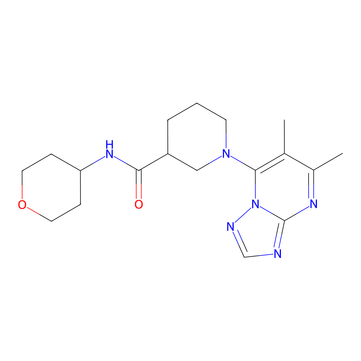 1-{5,6-dimethyl-[1,2,4]triazolo[1,5-a]pyrimidin-7-yl}-N-(oxan-4-yl)piperidine-3-carboxamide molecular structure, CAS 2877649-97-1