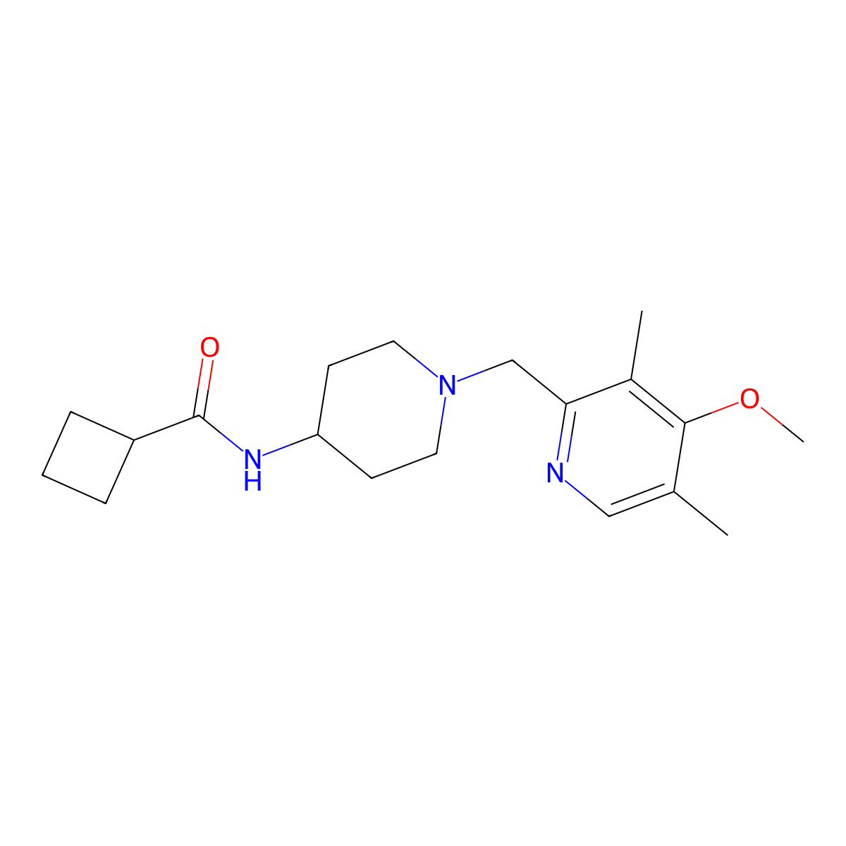N-{1-[(4-methoxy-3,5-dimethylpyridin-2-yl)methyl]piperidin-4-yl}cyclobutanecarboxamide molecular structure, CAS 2877649-99-3