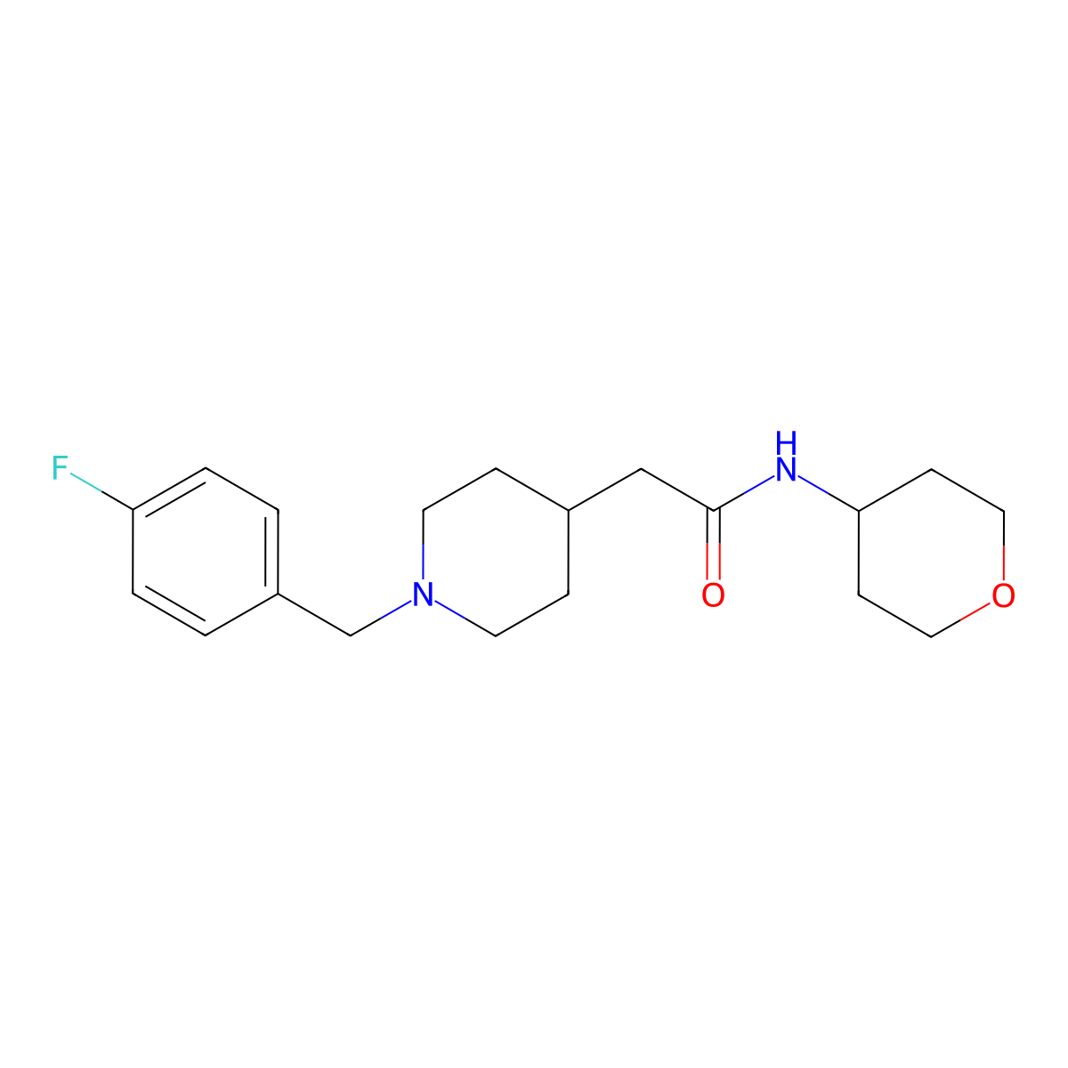 2-{1-[(4-fluorophenyl)methyl]piperidin-4-yl}-N-(oxan-4-yl)acetamide molecular structure, CAS 2877650-18-3
