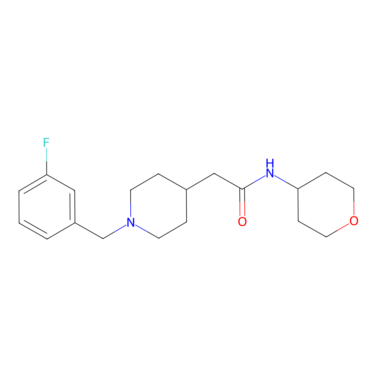 2-{1-[(3-fluorophenyl)methyl]piperidin-4-yl}-N-(oxan-4-yl)acetamide molecular structure, CAS 2877650-19-4