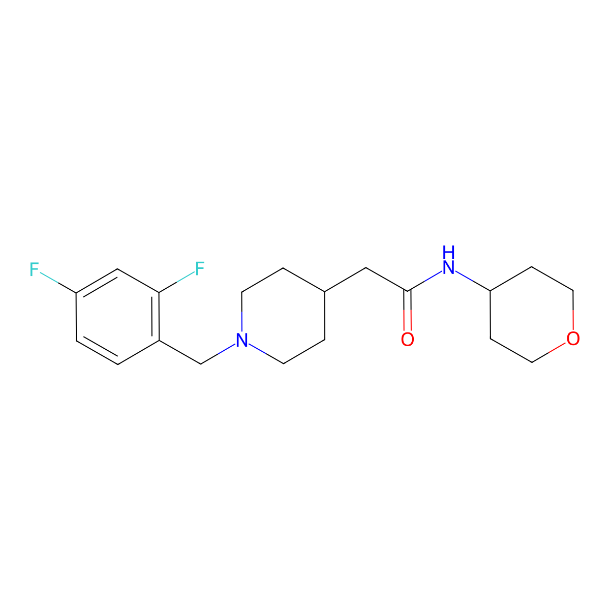 2-{1-[(2,4-difluorophenyl)methyl]piperidin-4-yl}-N-(oxan-4-yl)acetamide molecular structure, CAS 2877650-22-9