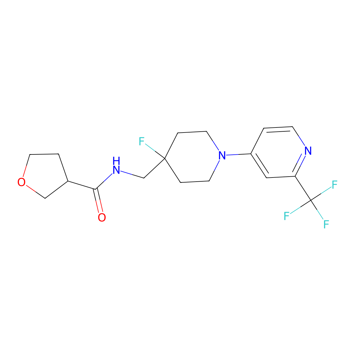 N-({4-fluoro-1-[2-(trifluoromethyl)pyridin-4-yl]piperidin-4-yl}methyl)oxolane-3-carboxamide molecular structure, CAS 2877650-31-0