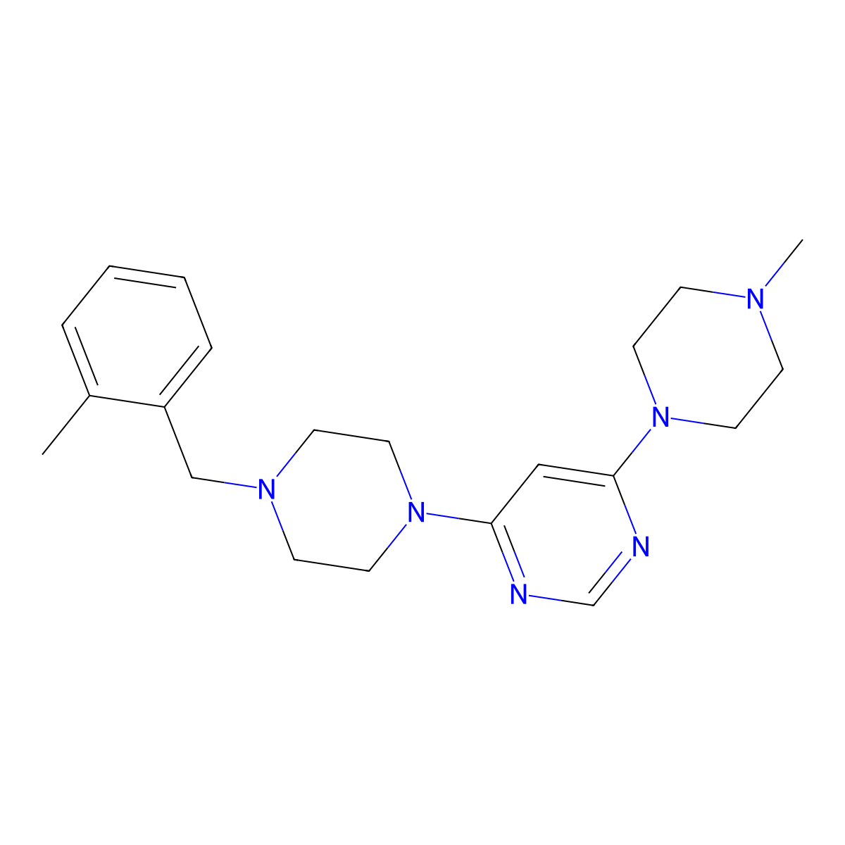 4-{4-[(2-Methylphenyl)methyl]piperazin-1-yl}-6-(4-methylpiperazin-1-yl)pyrimidine molecular structure, CAS 2877650-40-1