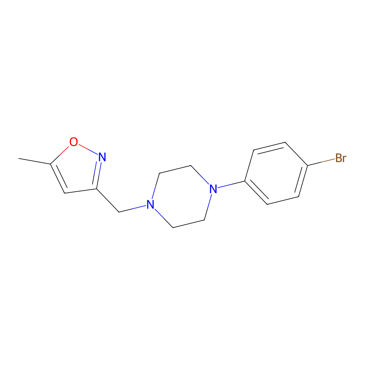 1-(4-Bromophenyl)-4-[(5-methyl-1,2-oxazol-3-yl)methyl]piperazine molecular structure, CAS 2877650-43-4