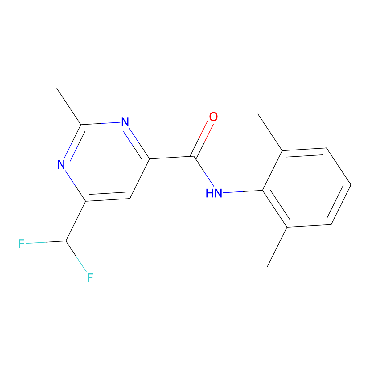 6-(difluoromethyl)-N-(2,6-dimethylphenyl)-2-methylpyrimidine-4-carboxamide molecular structure, CAS 2877650-47-8