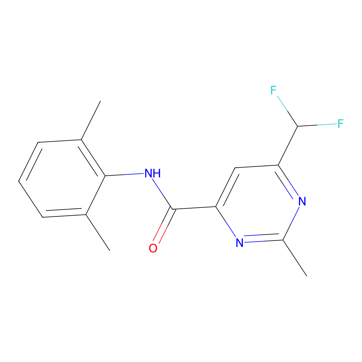 6-(difluoromethyl)-N-(2,6-dimethylphenyl)-2-methylpyrimidine-4-carboxamide molecular structure, CAS 2877650-47-8