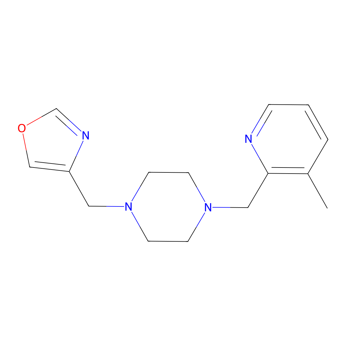 1-[(3-Methylpyridin-2-yl)methyl]-4-[(1,3-oxazol-4-yl)methyl]piperazine molecular structure, CAS 2877650-52-5
