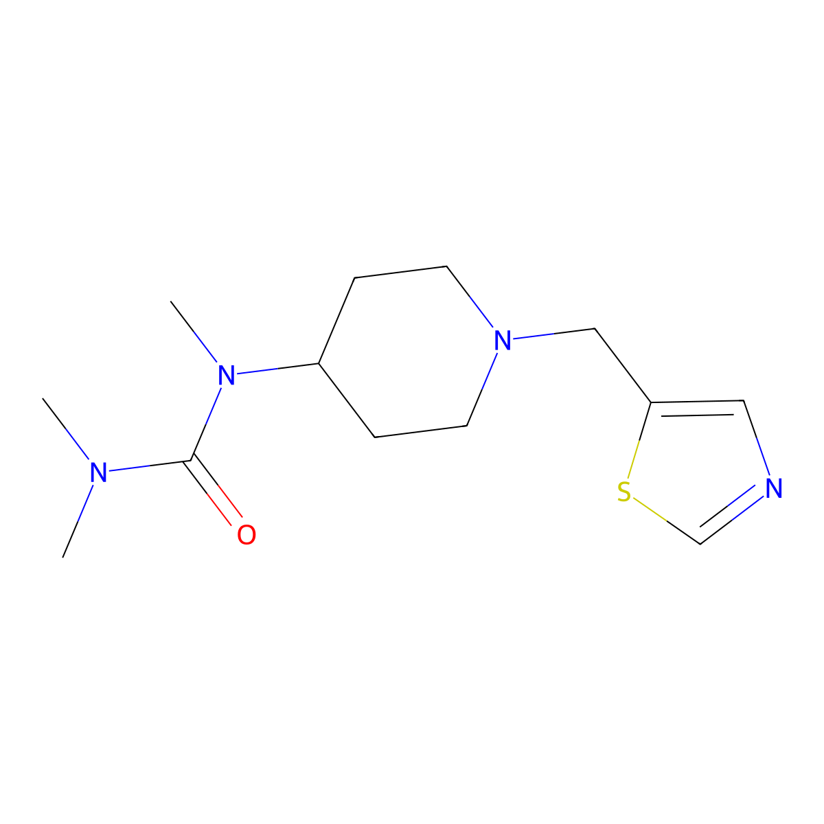 1,3,3-Trimethyl-1-{1-[(1,3-thiazol-5-yl)methyl]piperidin-4-yl}urea molecular structure, CAS 2877650-56-9