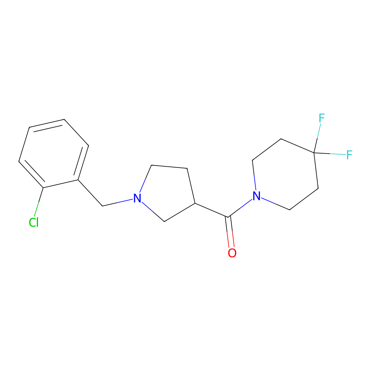 1-{1-[(2-Chlorophenyl)methyl]pyrrolidine-3-carbonyl}-4,4-difluoropiperidine molecular structure, CAS 2877650-60-5