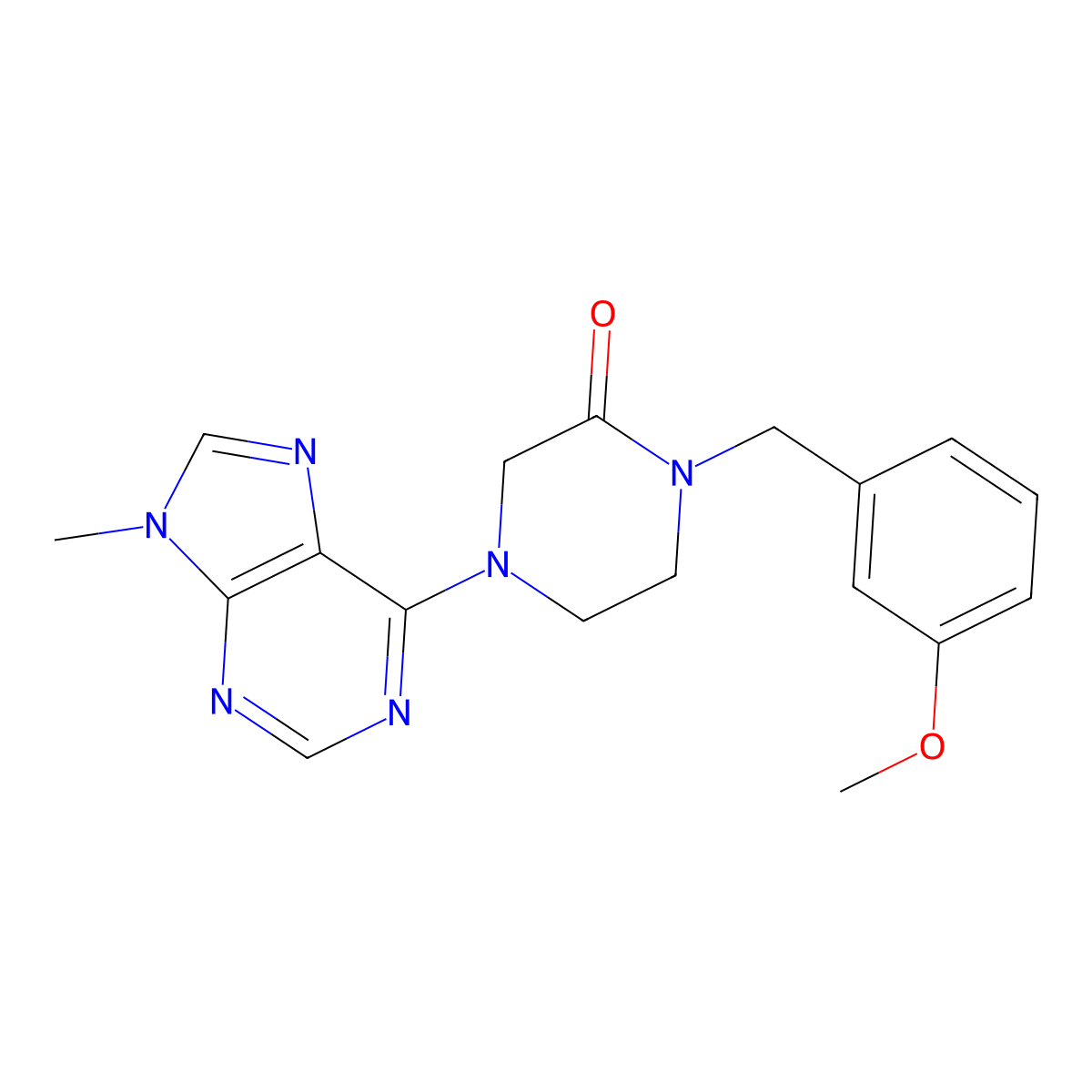 1-[(3-methoxyphenyl)methyl]-4-(9-methyl-9H-purin-6-yl)piperazin-2-one molecular structure, CAS 2877650-61-6