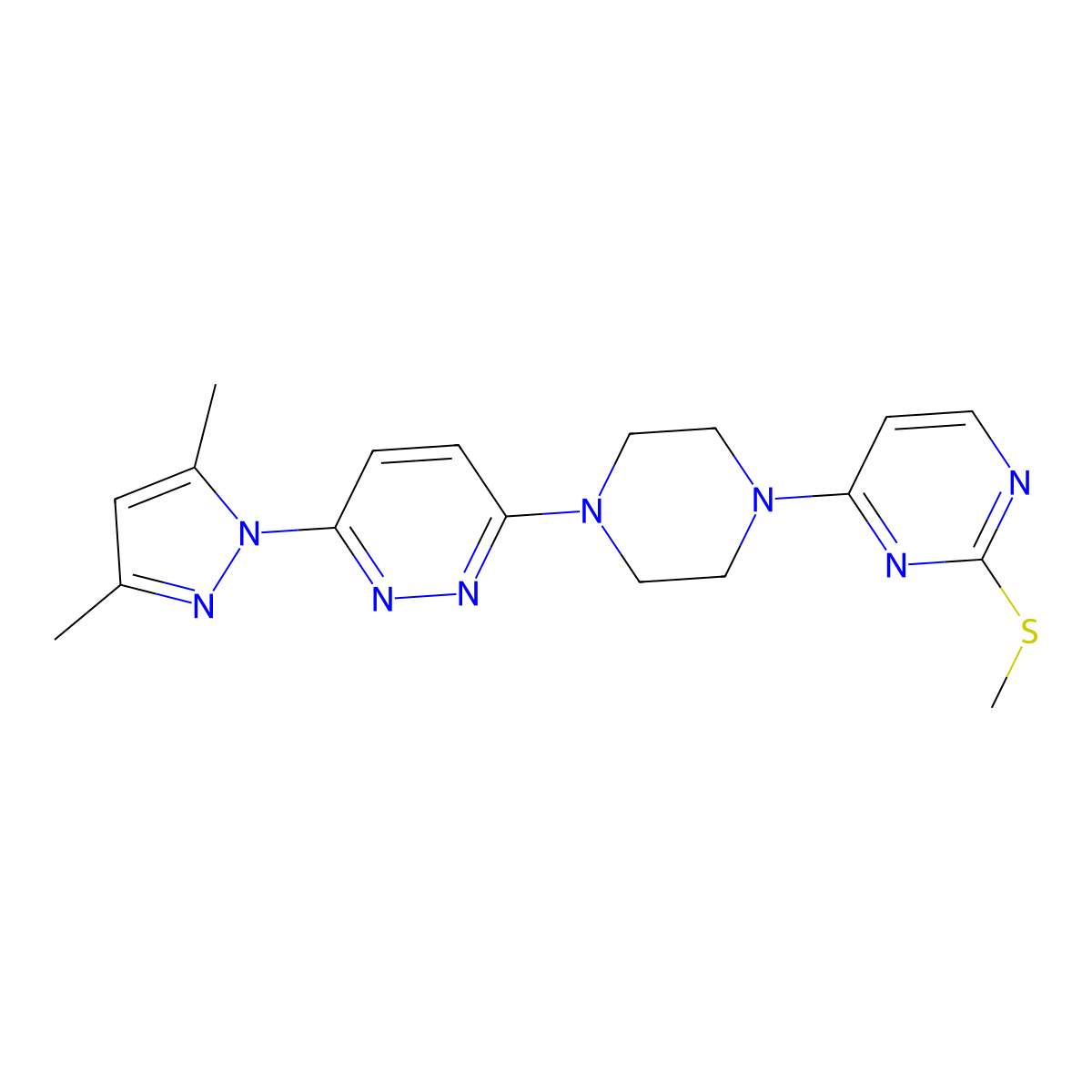 3-(3,5-dimethyl-1H-pyrazol-1-yl)-6-{4-[2-(methylsulfanyl)pyrimidin-4-yl]piperazin-1-yl}pyridazine molecular structure, CAS 2877650-62-7