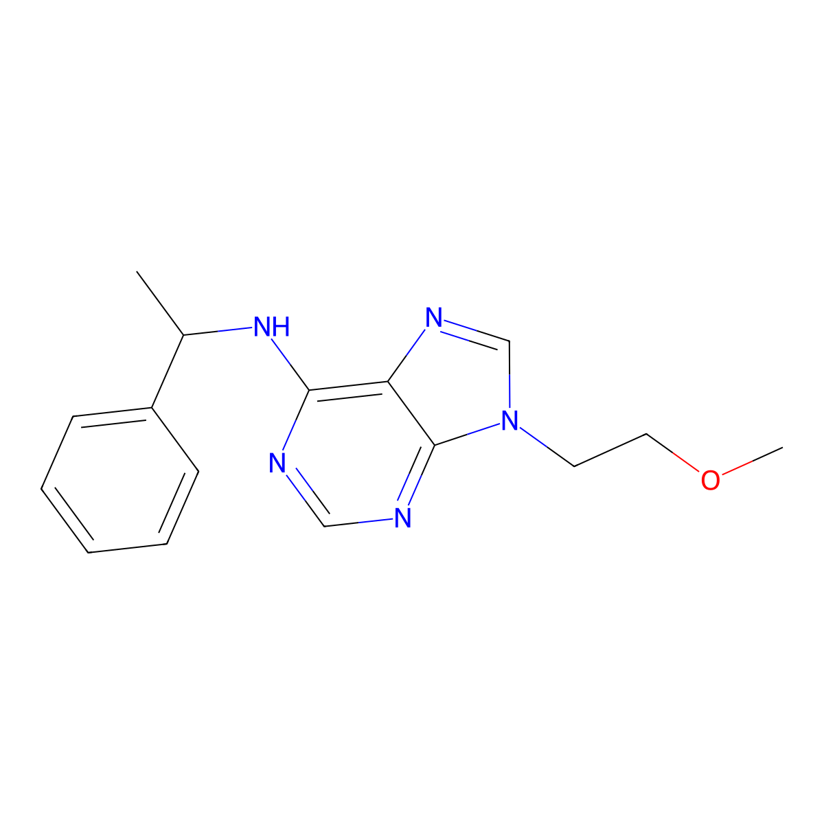 9-(2-methoxyethyl)-N-(1-phenylethyl)-9H-purin-6-amine molecular structure, CAS 2877650-69-4