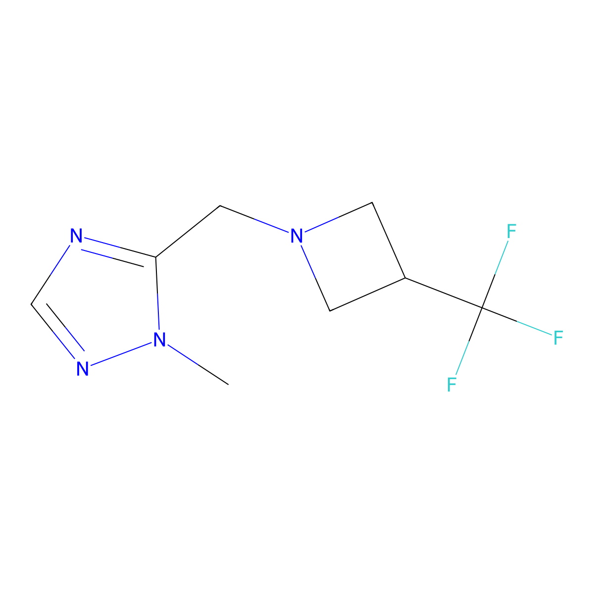 1-methyl-5-{[3-(trifluoromethyl)azetidin-1-yl]methyl}-1H-1,2,4-triazole molecular structure, CAS 2877650-76-3
