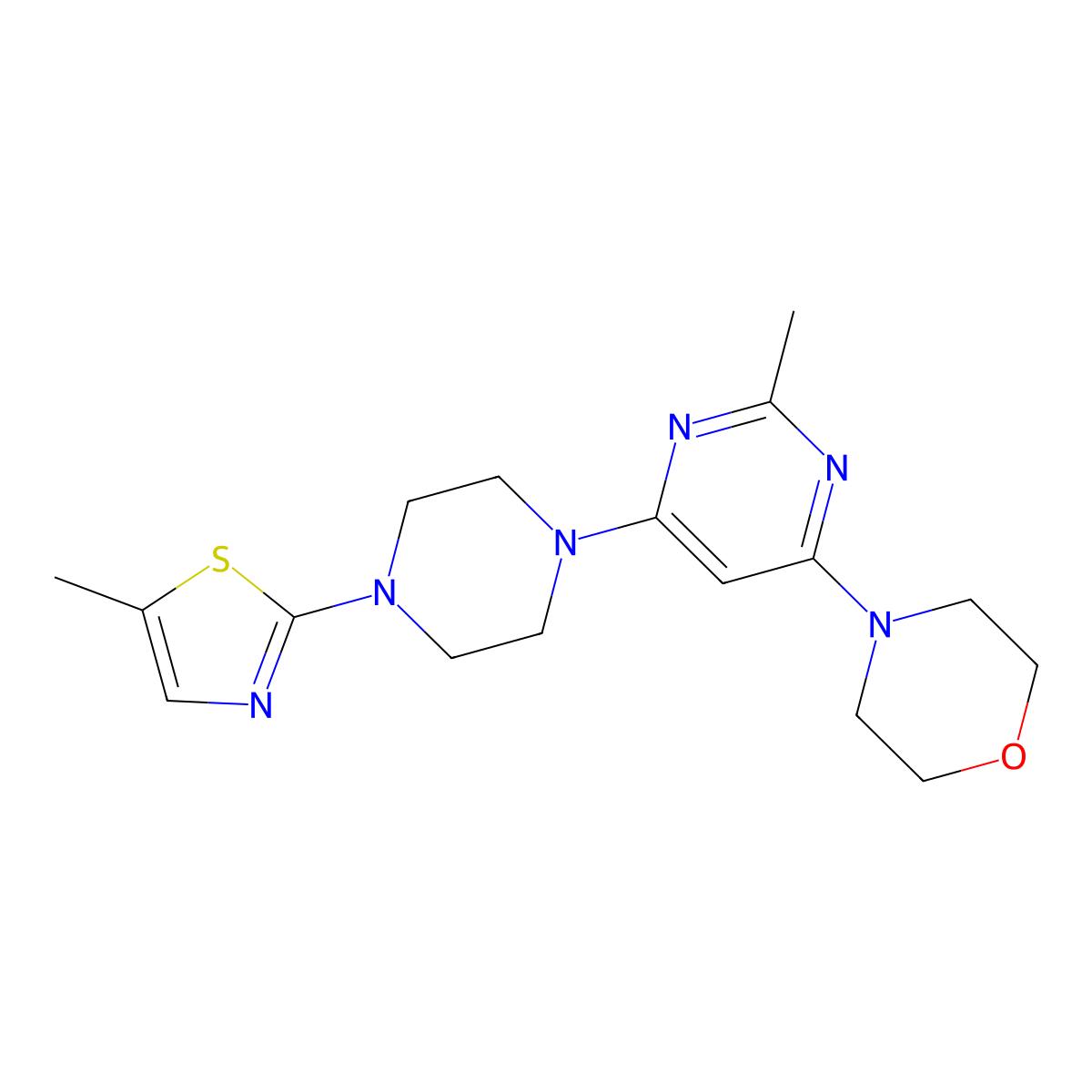 4-{2-Methyl-6-[4-(5-methyl-1,3-thiazol-2-yl)piperazin-1-yl]pyrimidin-4-yl}morpholine molecular structure, CAS 2877650-79-6