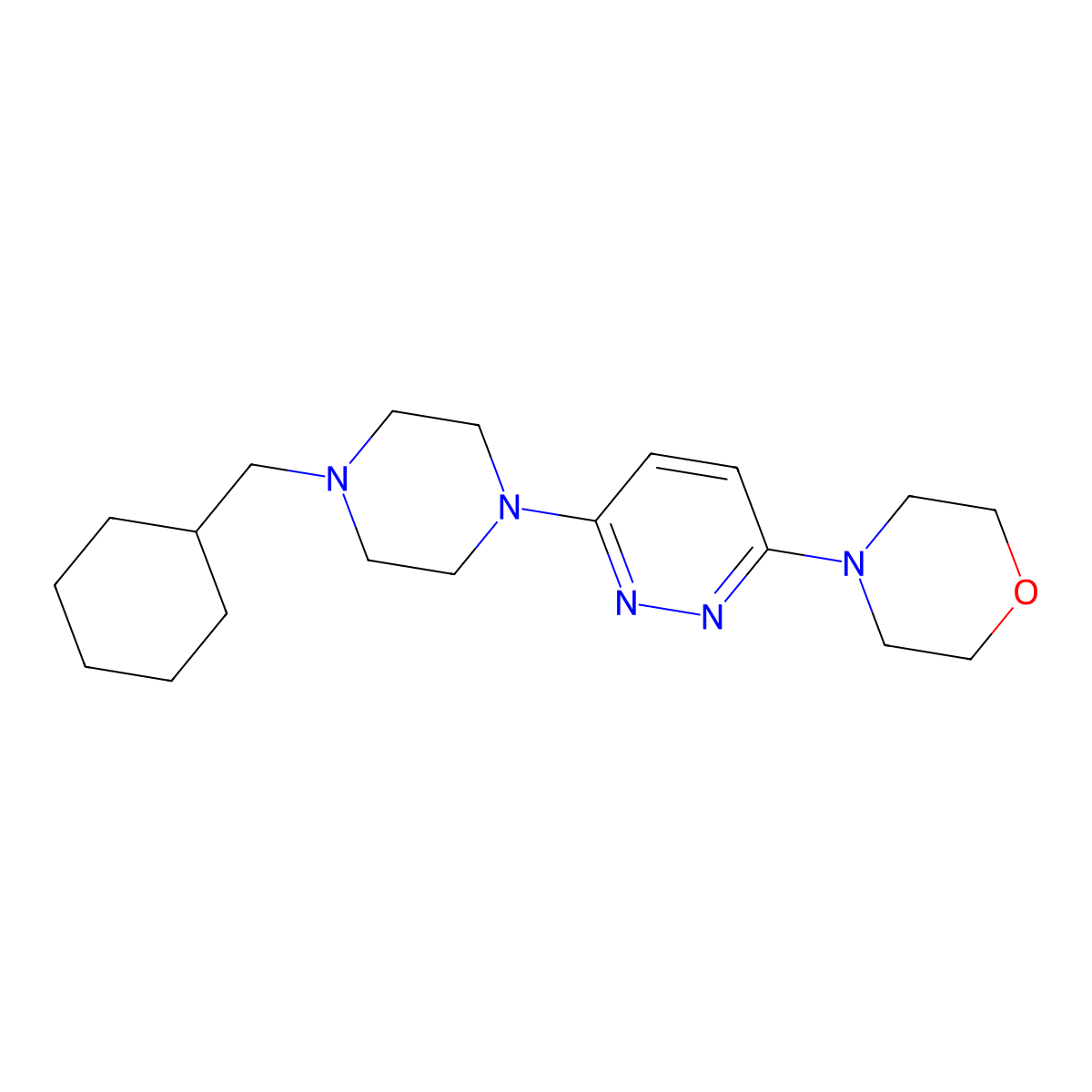 4-{6-[4-(Cyclohexylmethyl)piperazin-1-yl]pyridazin-3-yl}morpholine molecular structure, CAS 2877650-82-1