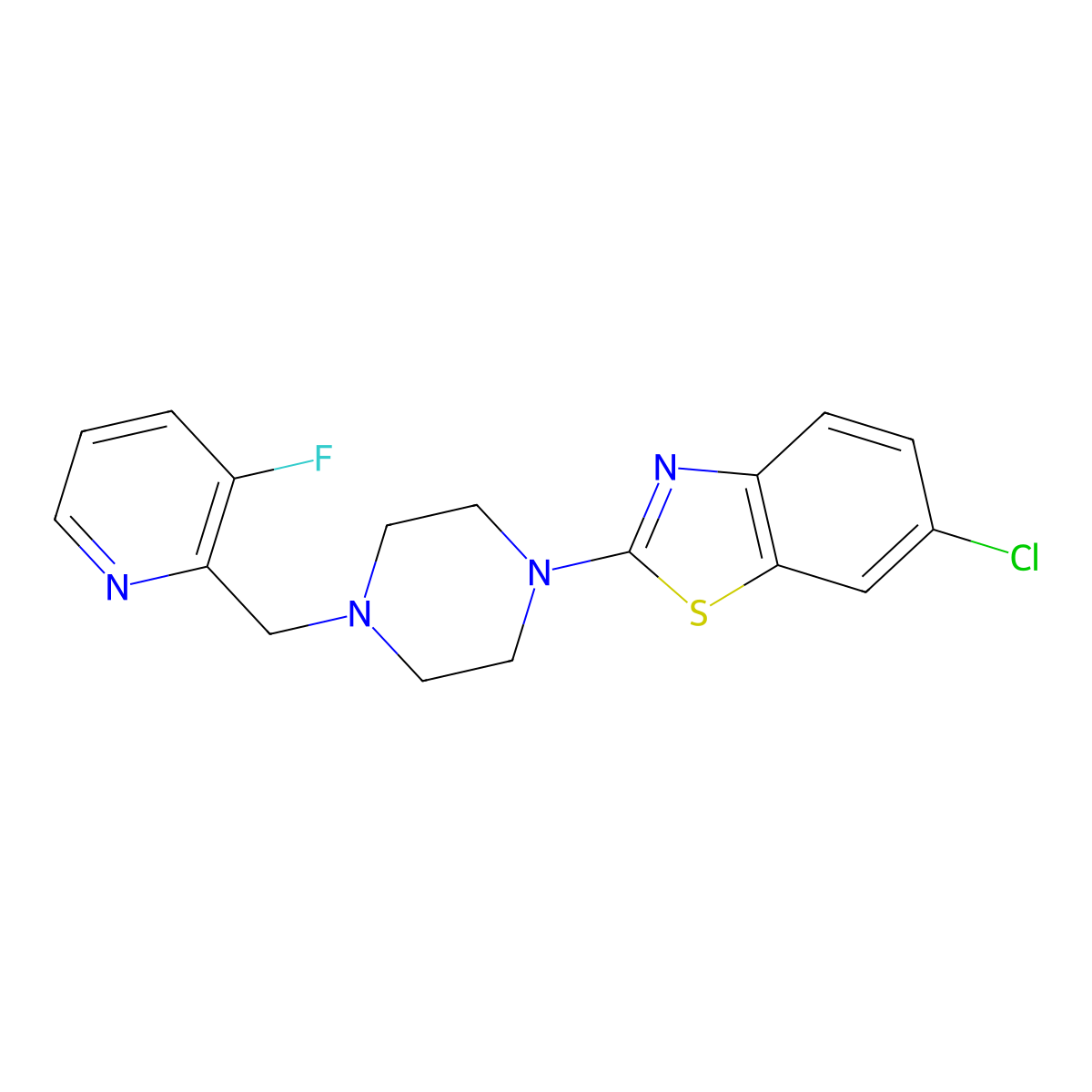 6-Chloro-2-[4-[(3-fluoropyridin-2-yl)methyl]piperazin-1-yl]-1,3-benzothiazole molecular structure, CAS 2877650-89-8
