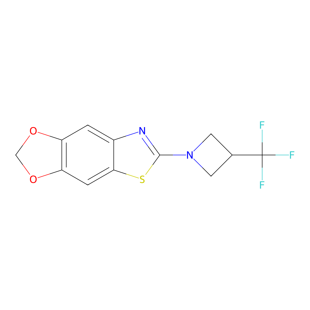 6-[3-(Trifluoromethyl)azetidin-1-yl]-[1,3]dioxolo[4,5-f][1,3]benzothiazole molecular structure, CAS 2877650-91-2