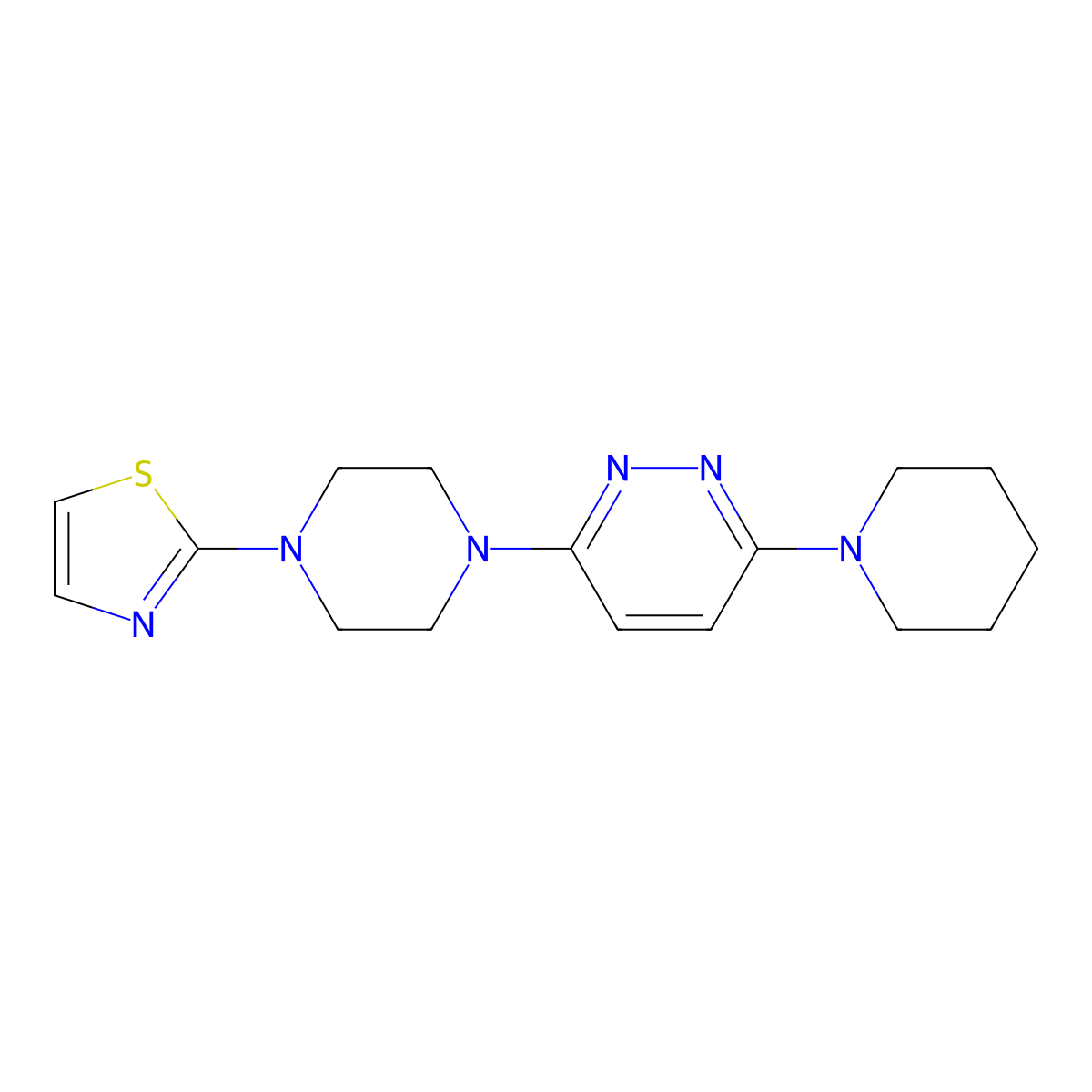 3-(Piperidin-1-yl)-6-[4-(1,3-thiazol-2-yl)piperazin-1-yl]pyridazine molecular structure, CAS 2877650-92-3