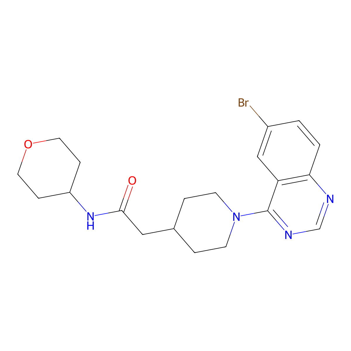 2-[1-(6-bromoquinazolin-4-yl)piperidin-4-yl]-N-(oxan-4-yl)acetamide molecular structure, CAS 2877650-98-9
