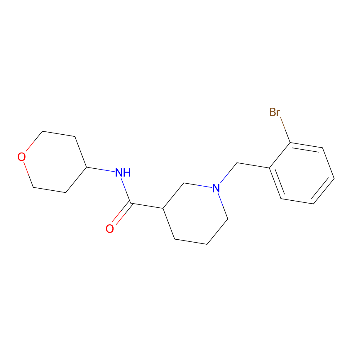 1-[(2-bromophenyl)methyl]-N-(oxan-4-yl)piperidine-3-carboxamide molecular structure, CAS 2877651-01-7
