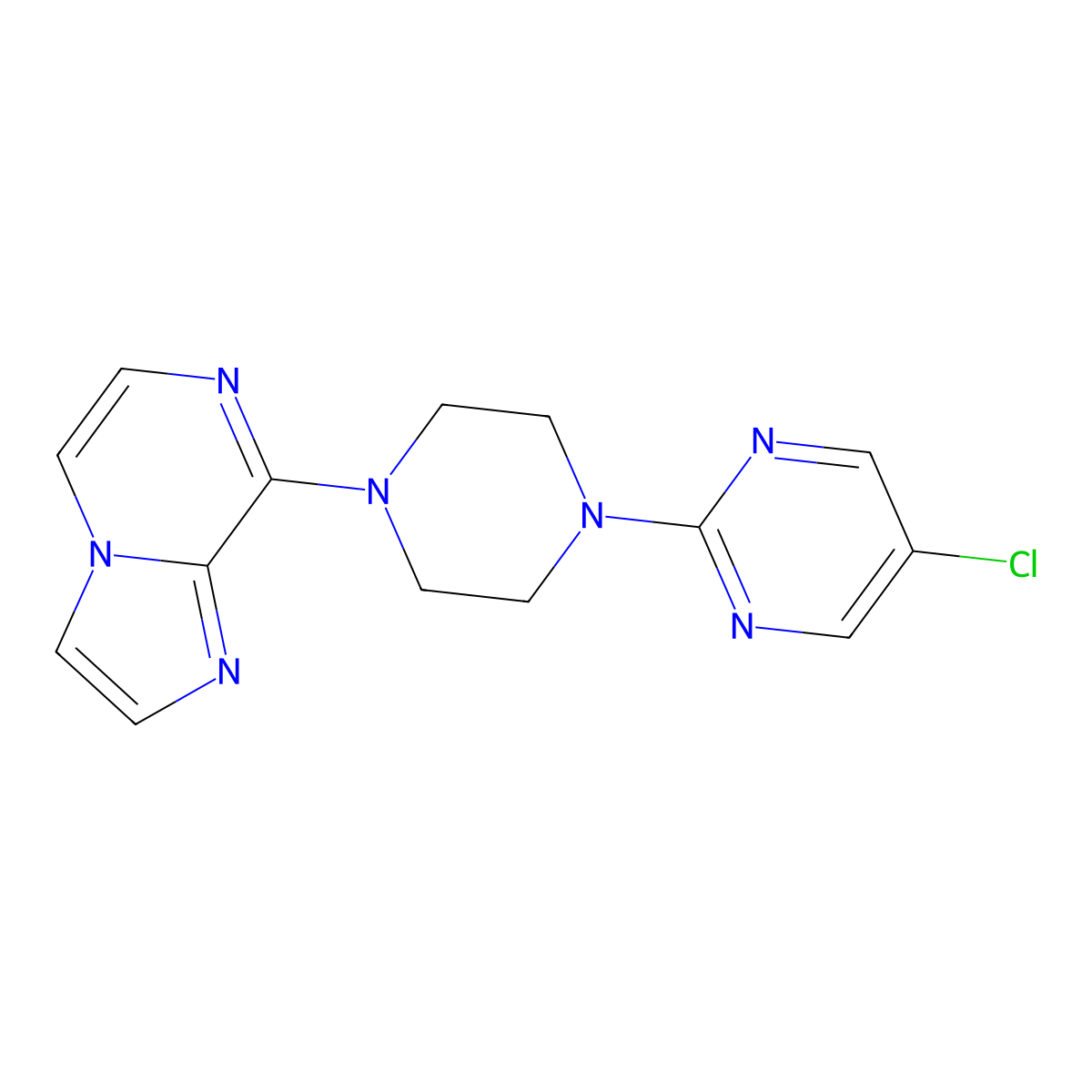 5-Chloro-2-(4-{imidazo[1,2-a]pyrazin-8-yl}piperazin-1-yl)pyrimidine molecular structure, CAS 2877651-09-5
