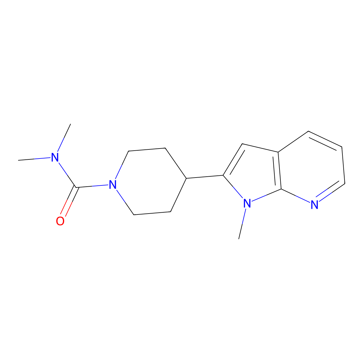 N,N-dimethyl-4-{1-methyl-1H-pyrrolo[2,3-b]pyridin-2-yl}piperidine-1-carboxamide molecular structure, CAS 2877651-16-4