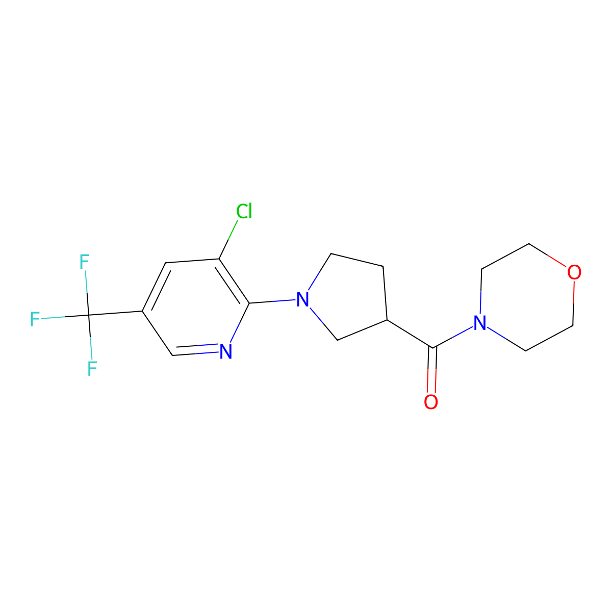 4-{1-[3-Chloro-5-(trifluoromethyl)pyridin-2-yl]pyrrolidine-3-carbonyl}morpholine molecular structure, CAS 2877651-19-7