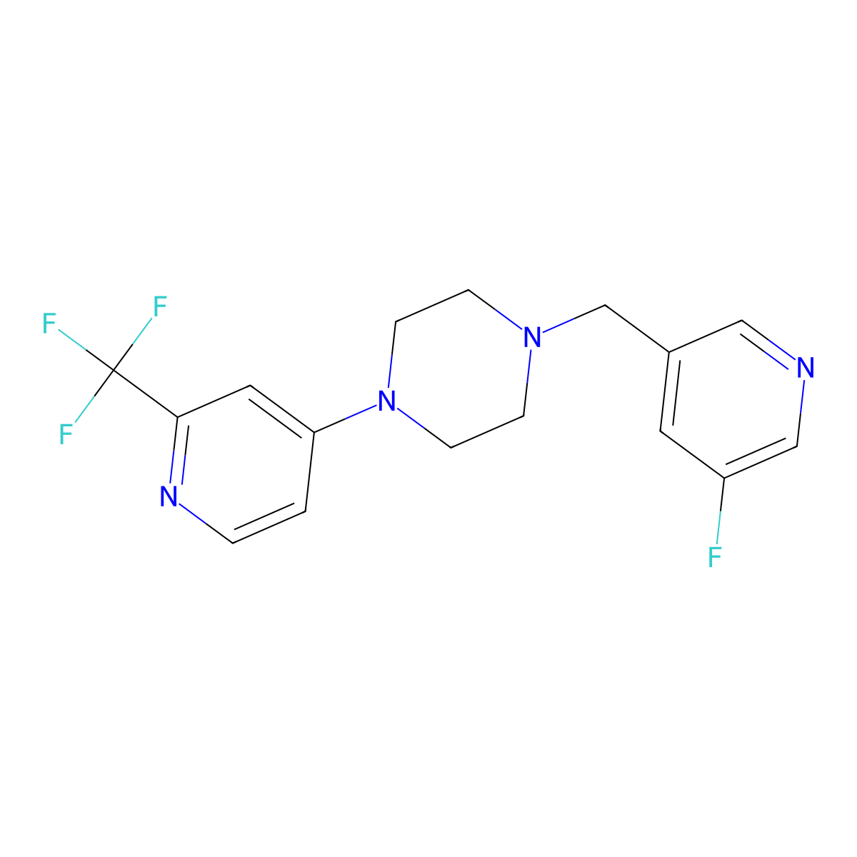 1-[(5-Fluoropyridin-3-yl)methyl]-4-[2-(trifluoromethyl)pyridin-4-yl]piperazine molecular structure, CAS 2877651-32-4