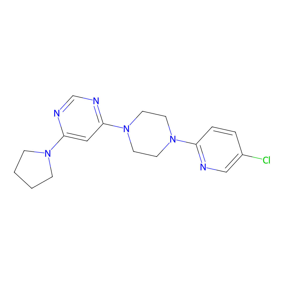 4-[4-(5-Chloropyridin-2-yl)piperazin-1-yl]-6-(pyrrolidin-1-yl)pyrimidine molecular structure, CAS 2877651-33-5