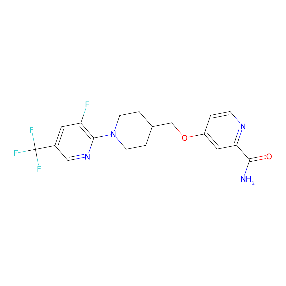 4-({1-[3-Fluoro-5-(trifluoromethyl)pyridin-2-yl]piperidin-4-yl}methoxy)pyridine-2-carboxamide molecular structure, CAS 2877651-36-8