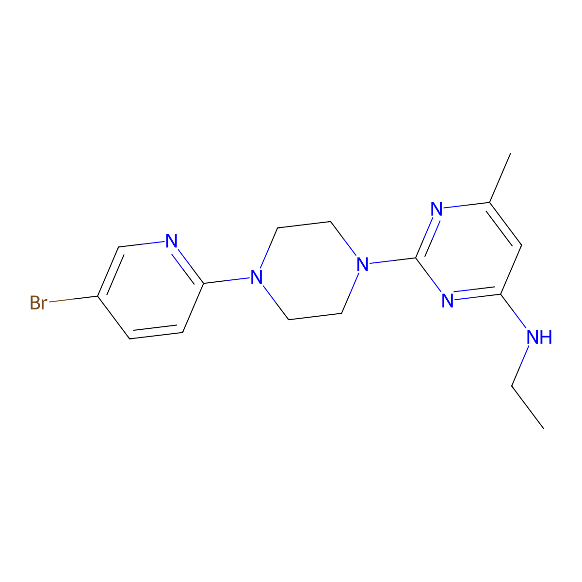 2-[4-(5-bromopyridin-2-yl)piperazin-1-yl]-N-ethyl-6-methylpyrimidin-4-amine molecular structure, CAS 2877651-37-9