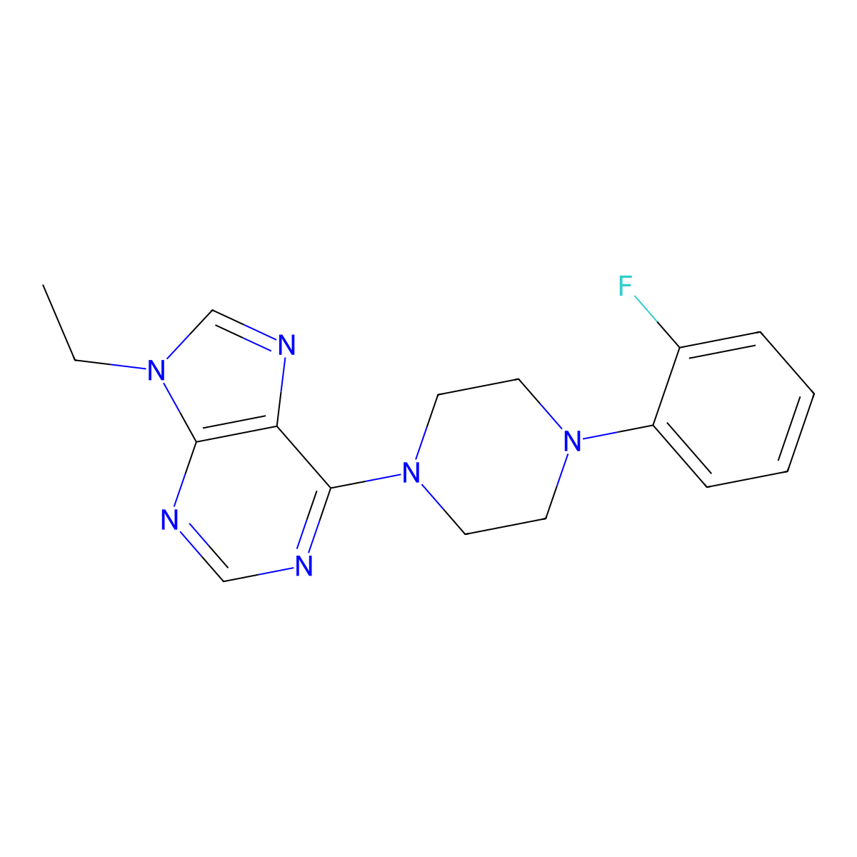 9-ethyl-6-[4-(2-fluorophenyl)piperazin-1-yl]-9H-purine molecular structure, CAS 2877651-40-4