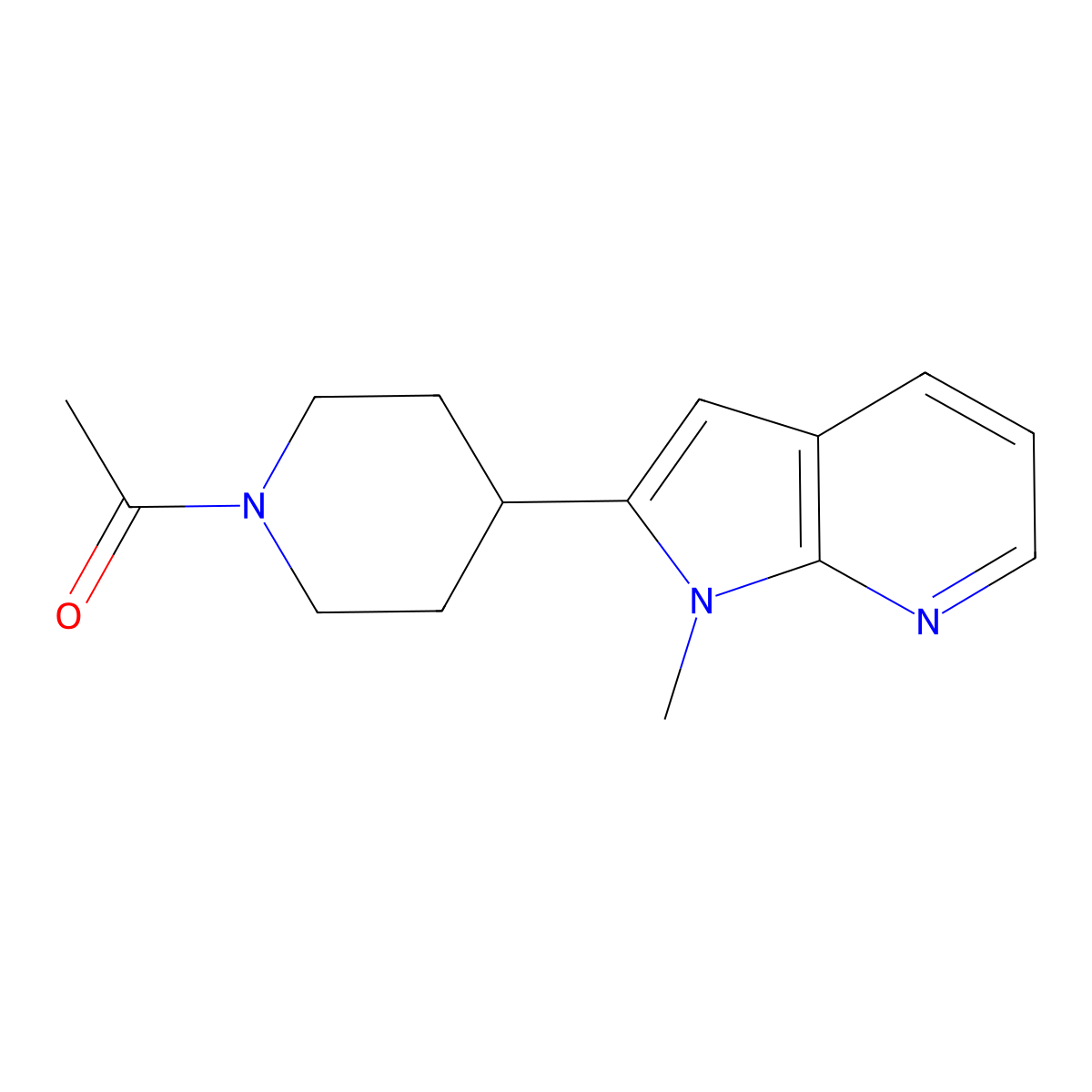 1-(4-{1-methyl-1H-pyrrolo[2,3-b]pyridin-2-yl}piperidin-1-yl)ethan-1-one molecular structure, CAS 2877651-43-7