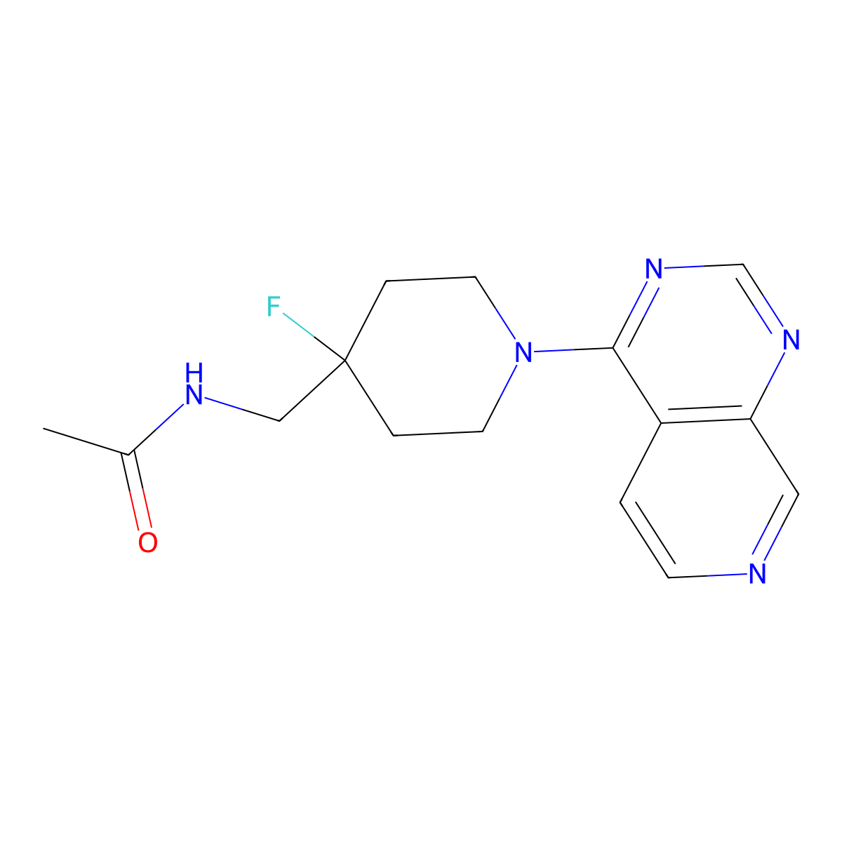 N-[(4-fluoro-1-{pyrido[3,4-d]pyrimidin-4-yl}piperidin-4-yl)methyl]acetamide molecular structure, CAS 2877651-45-9