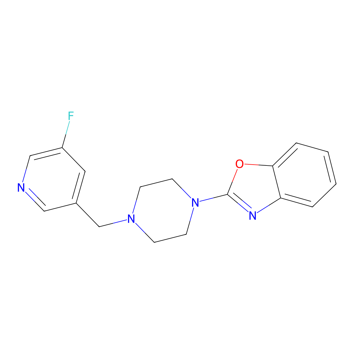 2-{4-[(5-Fluoropyridin-3-yl)methyl]piperazin-1-yl}-1,3-benzoxazole molecular structure, CAS 2877651-46-0