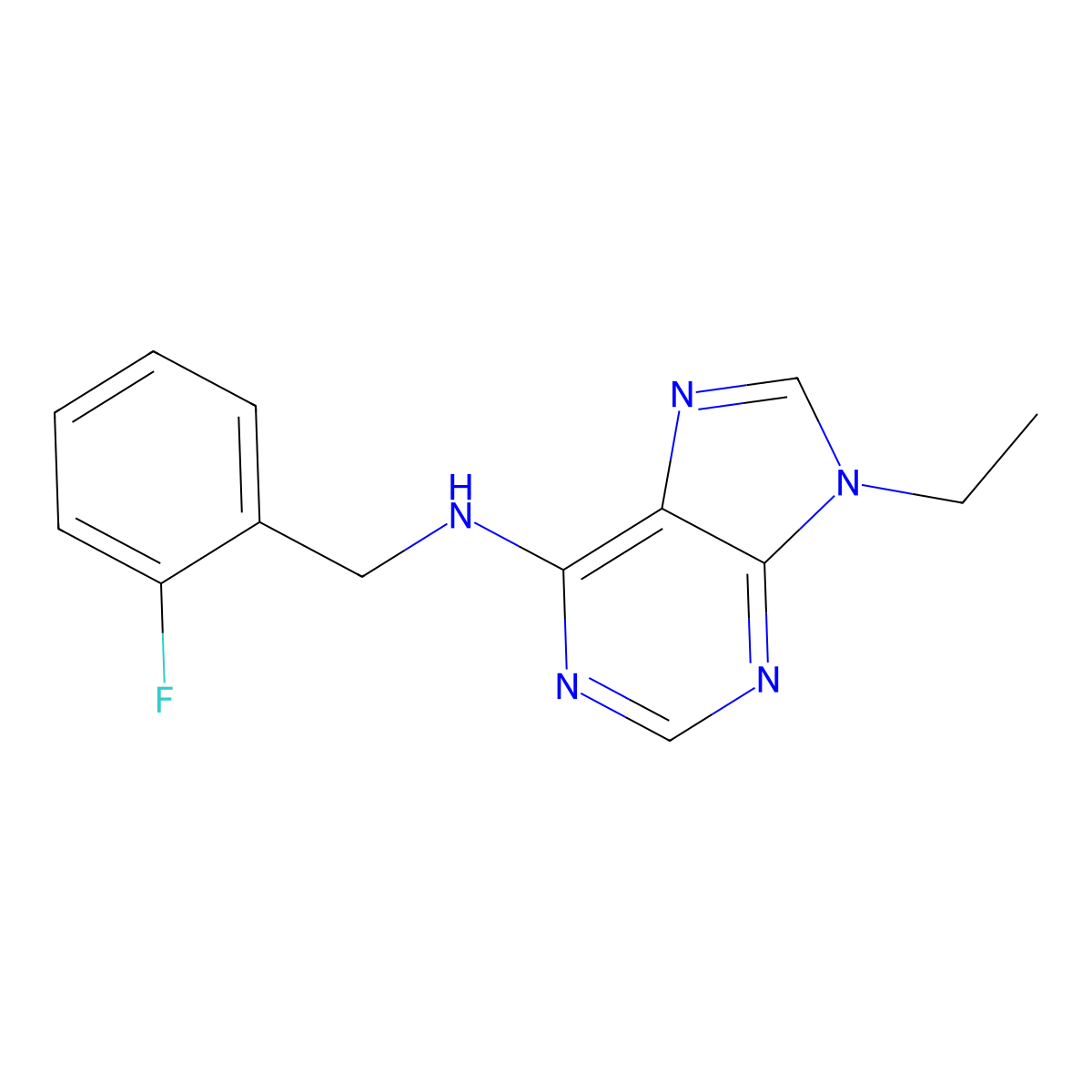 9-ethyl-N-[(2-fluorophenyl)methyl]-9H-purin-6-amine molecular structure, CAS 2877651-57-3