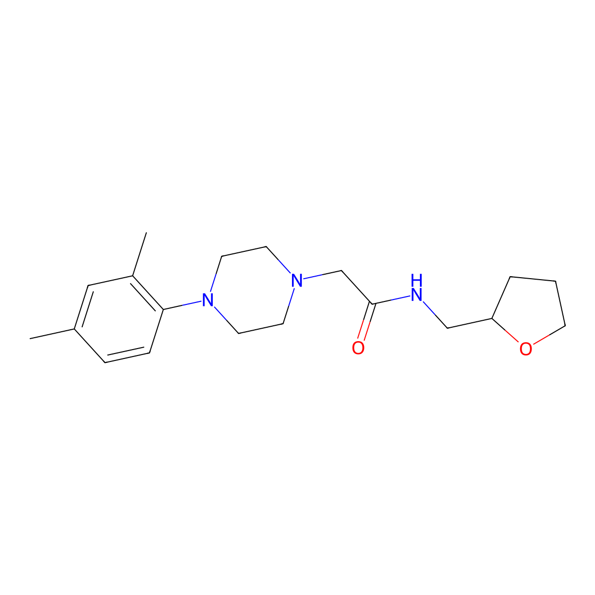 2-[4-(2,4-dimethylphenyl)piperazin-1-yl]-N-[(oxolan-2-yl)methyl]acetamide molecular structure, CAS 2877651-59-5
