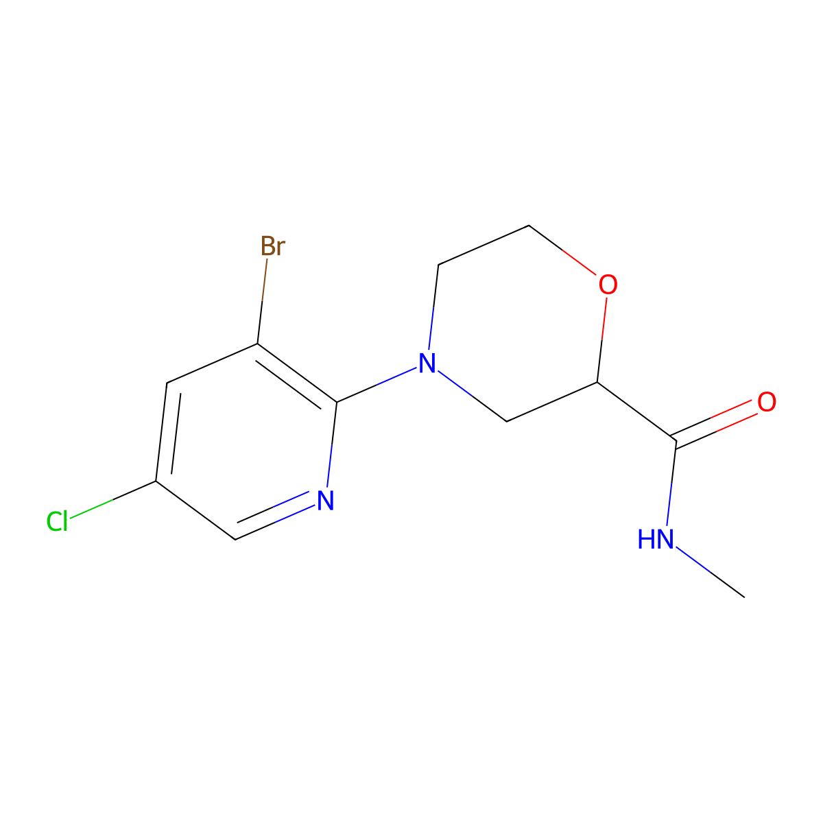 4-(3-bromo-5-chloropyridin-2-yl)-N-methylmorpholine-2-carboxamide molecular structure, CAS 2877651-60-8