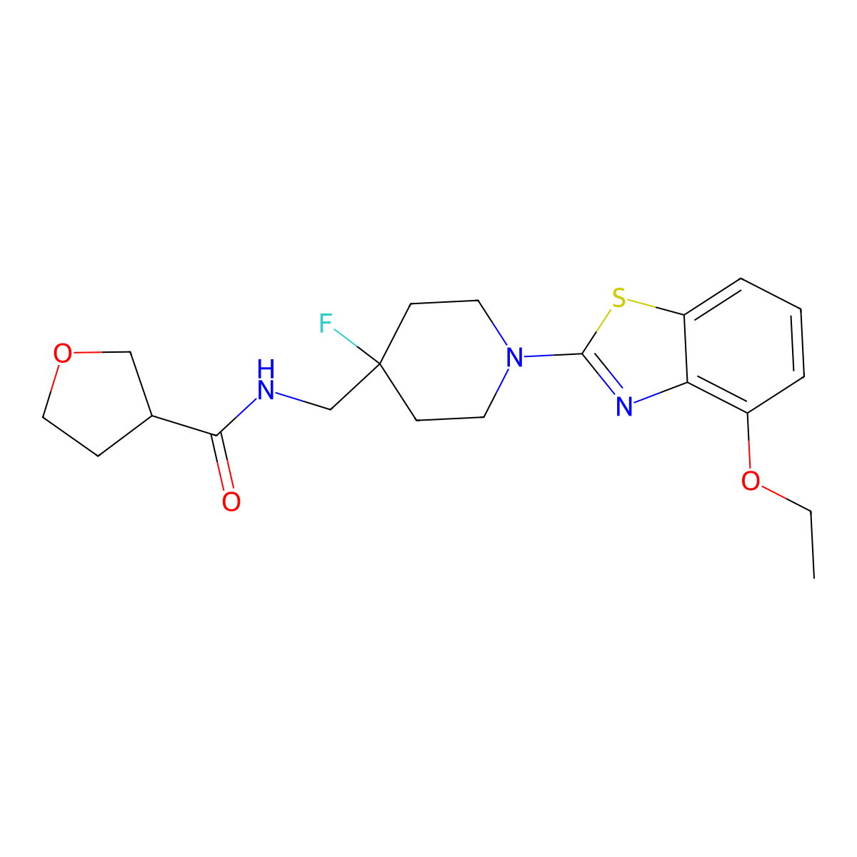 N-{[1-(4-ethoxy-1,3-benzothiazol-2-yl)-4-fluoropiperidin-4-yl]methyl}oxolane-3-carboxamide molecular structure, CAS 2877651-64-2