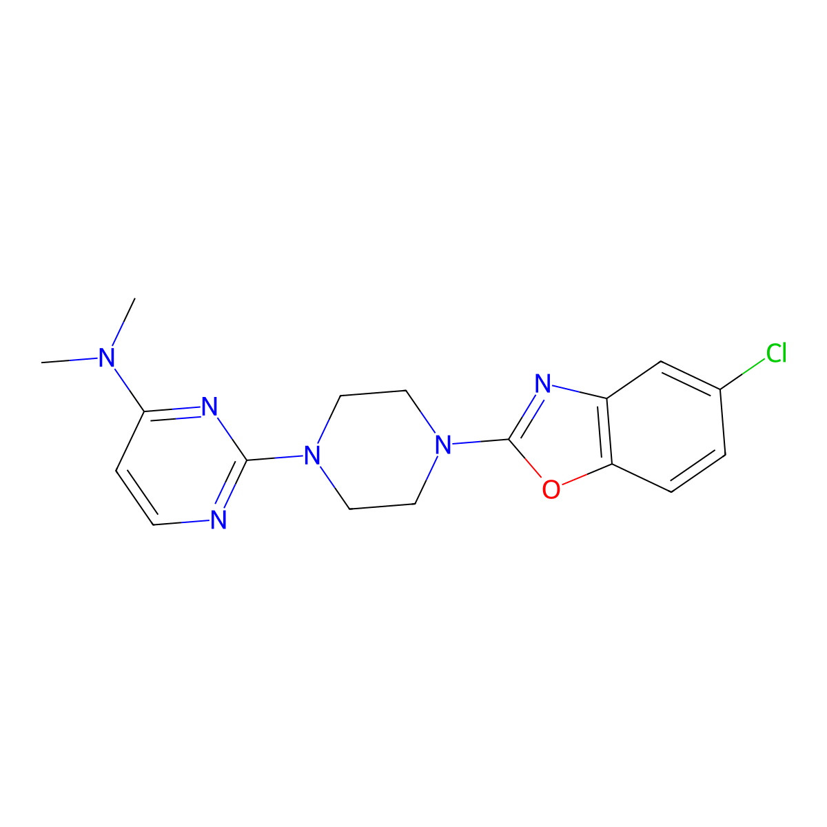 2-[4-(5-chloro-1,3-benzoxazol-2-yl)piperazin-1-yl]-N,N-dimethylpyrimidin-4-amine molecular structure, CAS 2877651-66-4