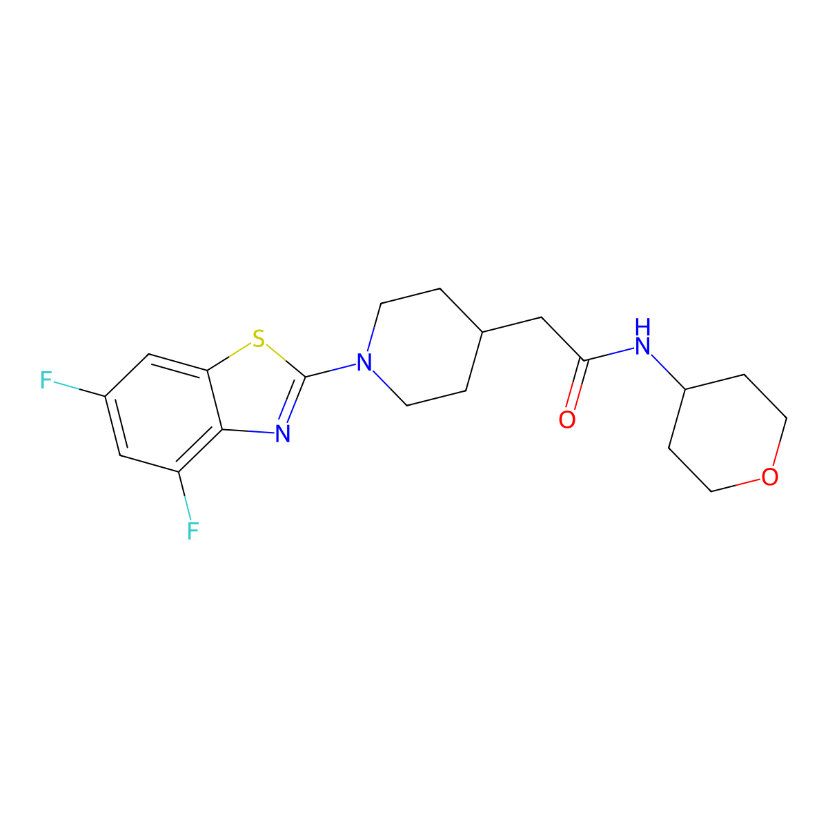 2-[1-(4,6-difluoro-1,3-benzothiazol-2-yl)piperidin-4-yl]-N-(oxan-4-yl)acetamide molecular structure, CAS 2877651-70-0