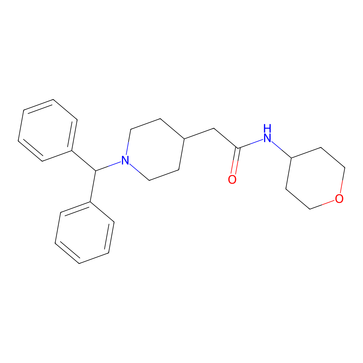 2-[1-(diphenylmethyl)piperidin-4-yl]-N-(oxan-4-yl)acetamide molecular structure, CAS 2877651-72-2