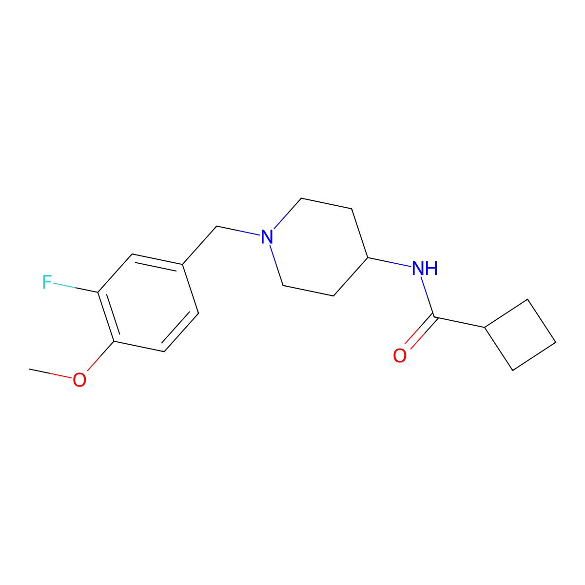 N-{1-[(3-fluoro-4-methoxyphenyl)methyl]piperidin-4-yl}cyclobutanecarboxamide molecular structure, CAS 2877651-73-3