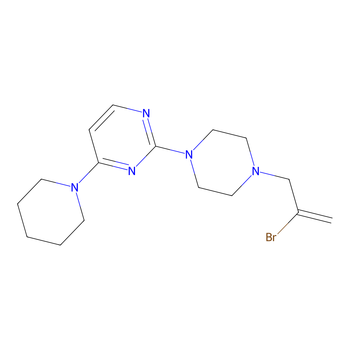 2-[4-(2-Bromoprop-2-en-1-yl)piperazin-1-yl]-4-(piperidin-1-yl)pyrimidine molecular structure, CAS 2877651-76-6