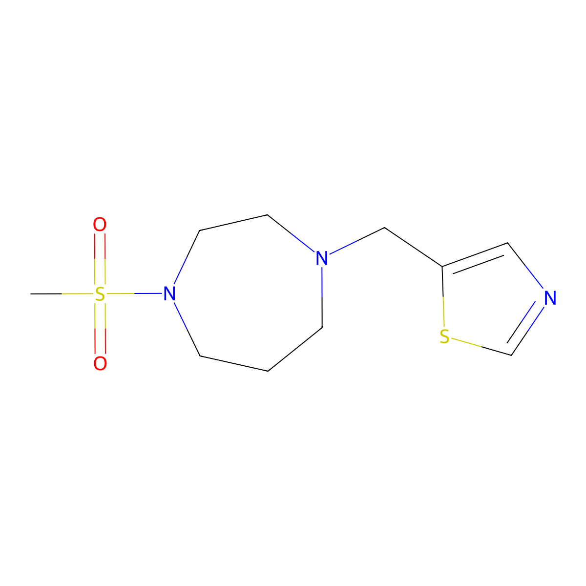 1-Methanesulfonyl-4-[(1,3-thiazol-5-yl)methyl]-1,4-diazepane molecular structure, CAS 2877651-80-2