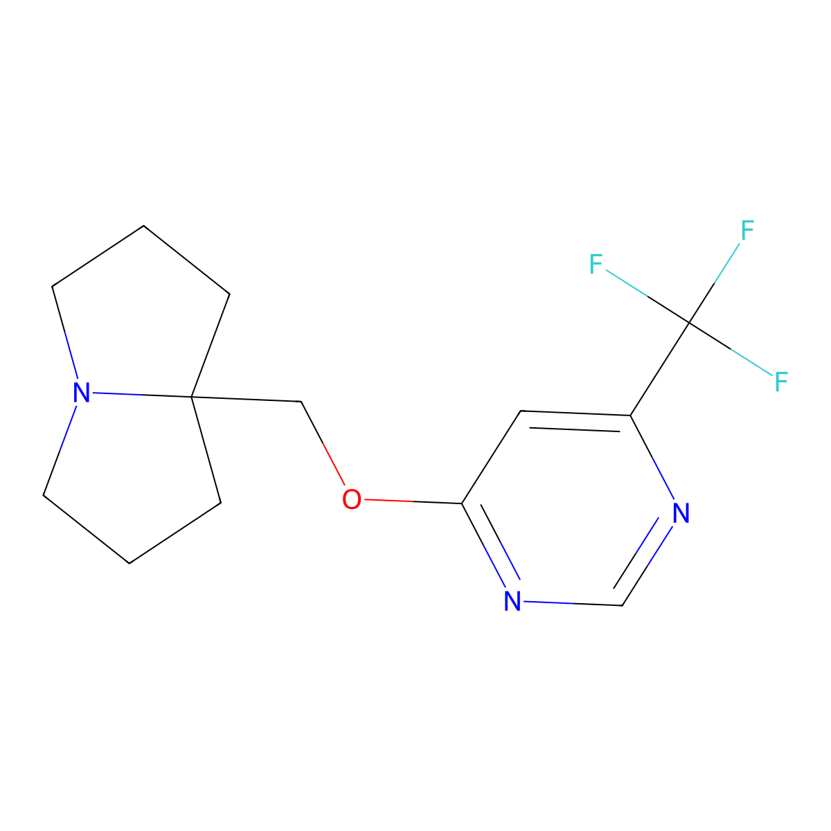 7a-({[6-(trifluoromethyl)pyrimidin-4-yl]oxy}methyl)-hexahydro-1H-pyrrolizine molecular structure, CAS 2877651-84-6