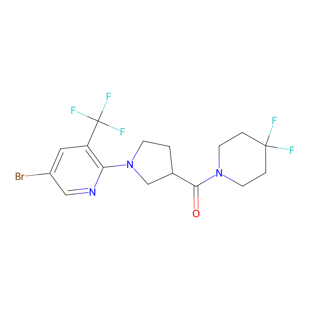 5-Bromo-2-[3-(4,4-difluoropiperidine-1-carbonyl)pyrrolidin-1-yl]-3-(trifluoromethyl)pyridine molecular structure, CAS 2877651-85-7